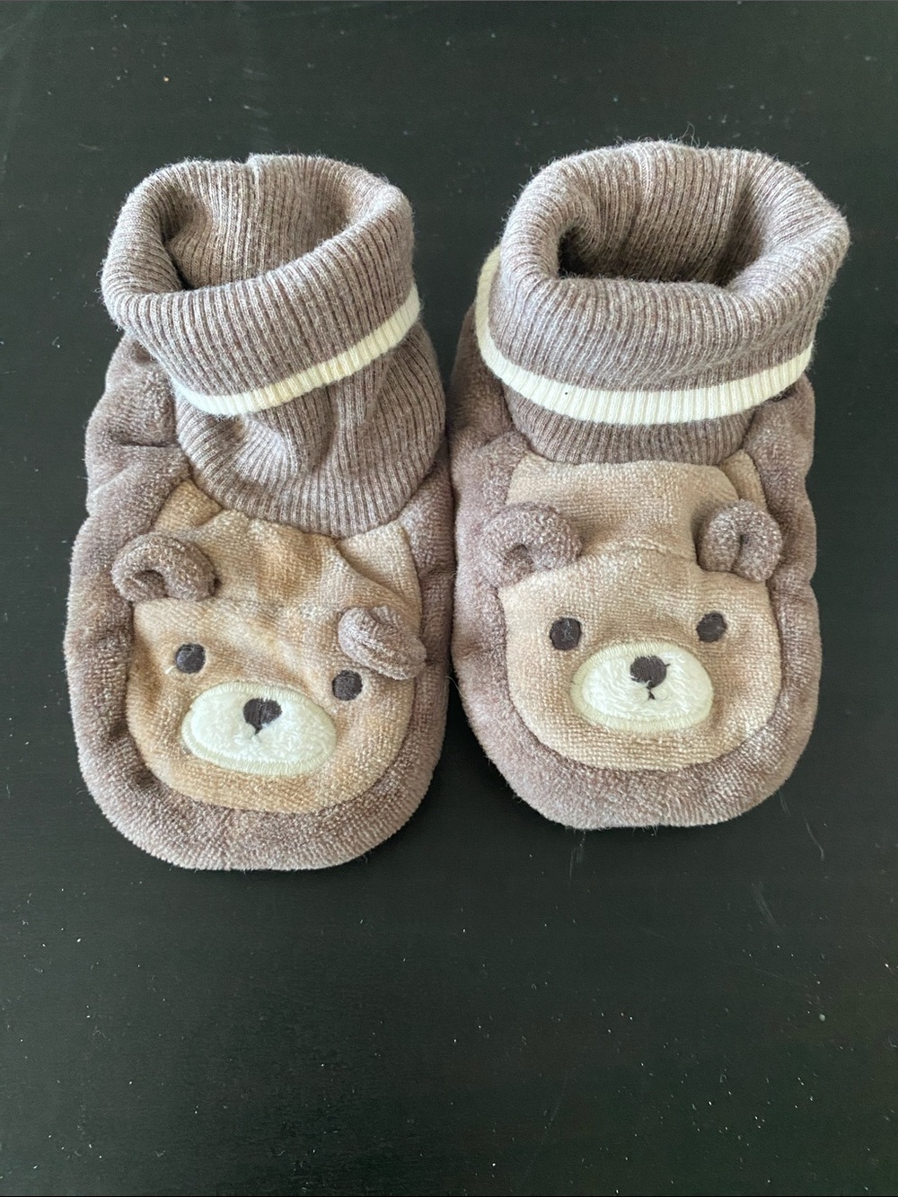 H&M Baby Teddy Bear Velour Slippers Booties Non-Slip Soft Sole Cozy EUC 4-5